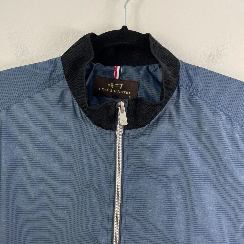 Louis Castel Mens‎ 100 Medium Lightweight Blue Nylon Bomber Jacket Zip Up